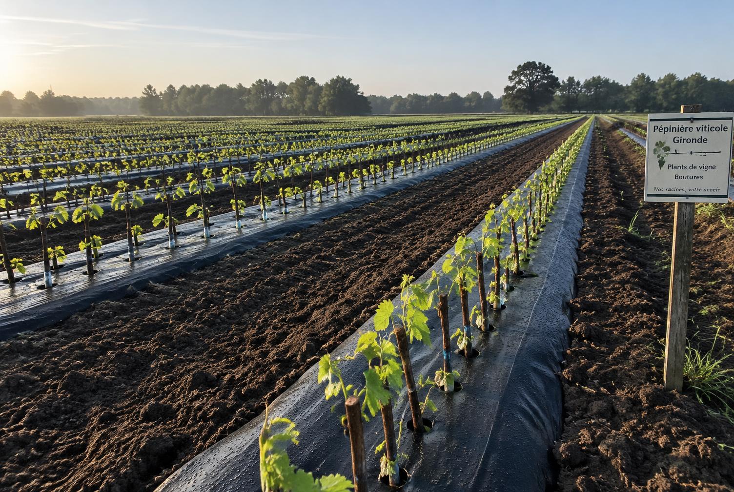 Rangs de jeunes plants en pépinière