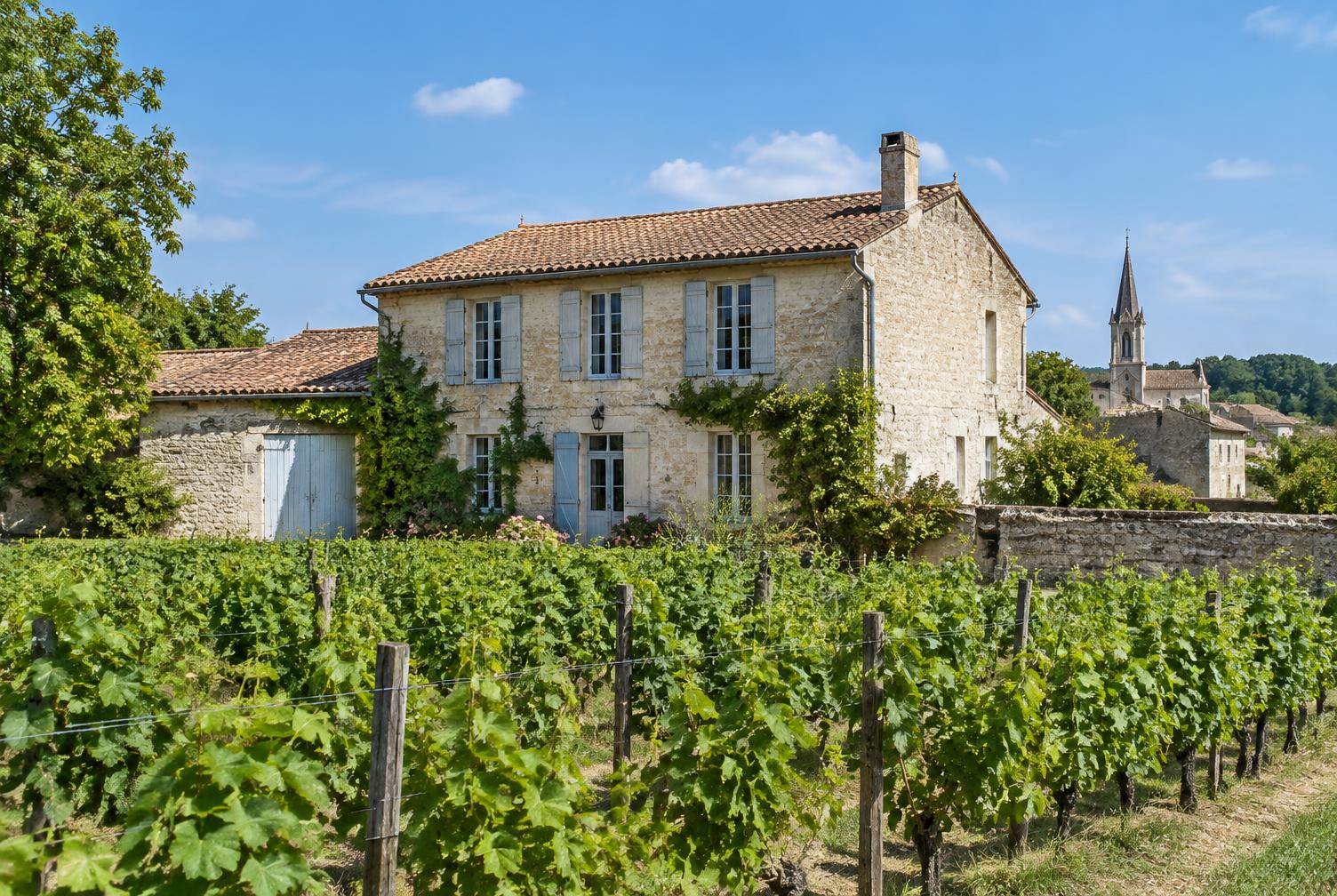 Maison en pierre au milieu des vignes