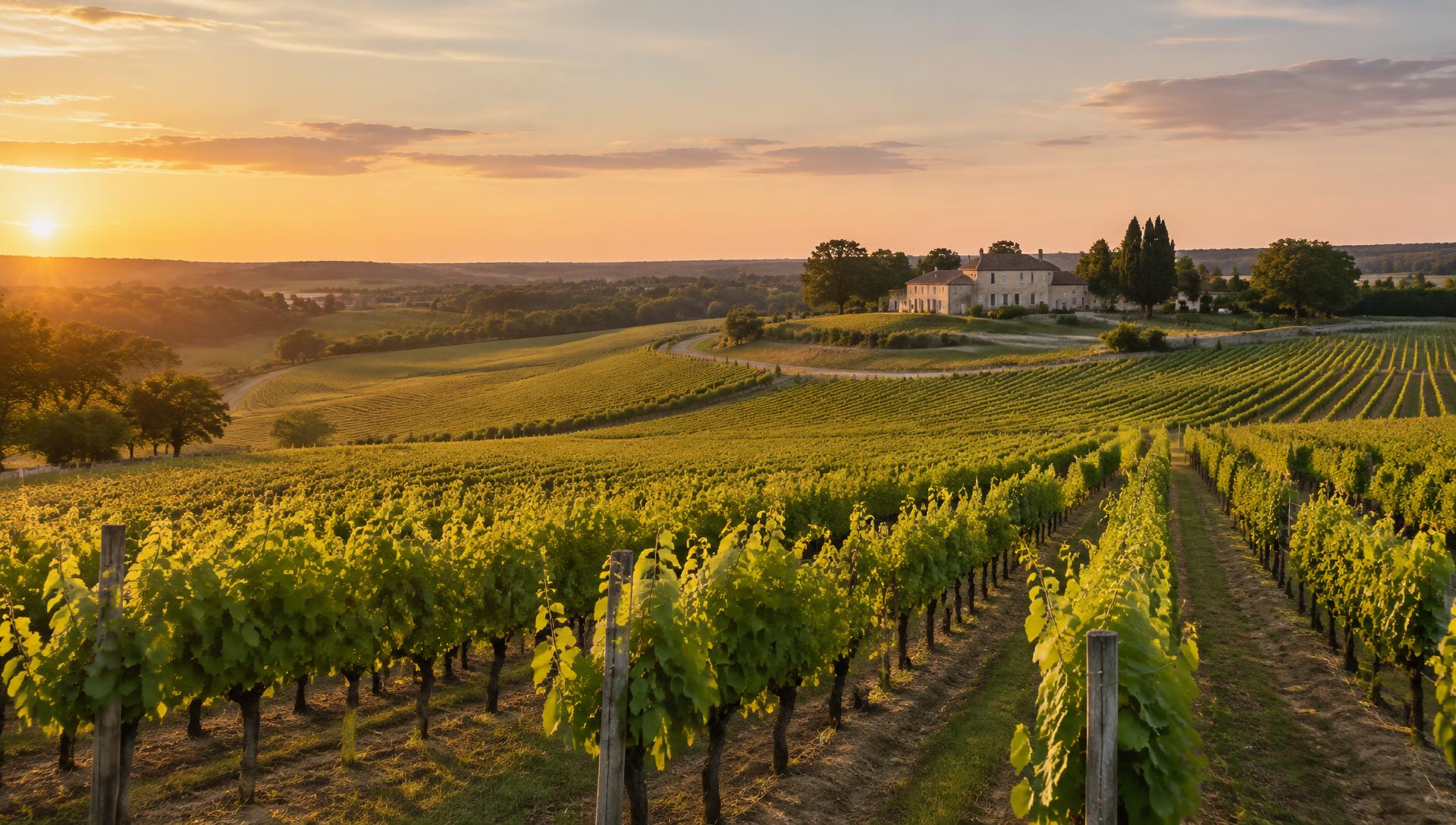 Vignoble bordelais au coucher du soleil