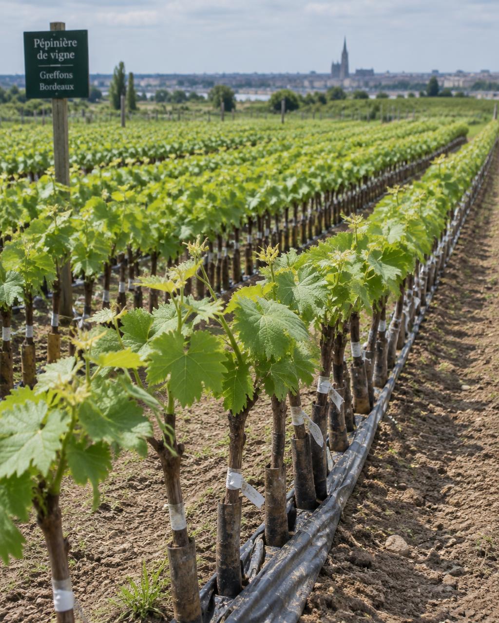 Jeunes plants de vigne en pépinière