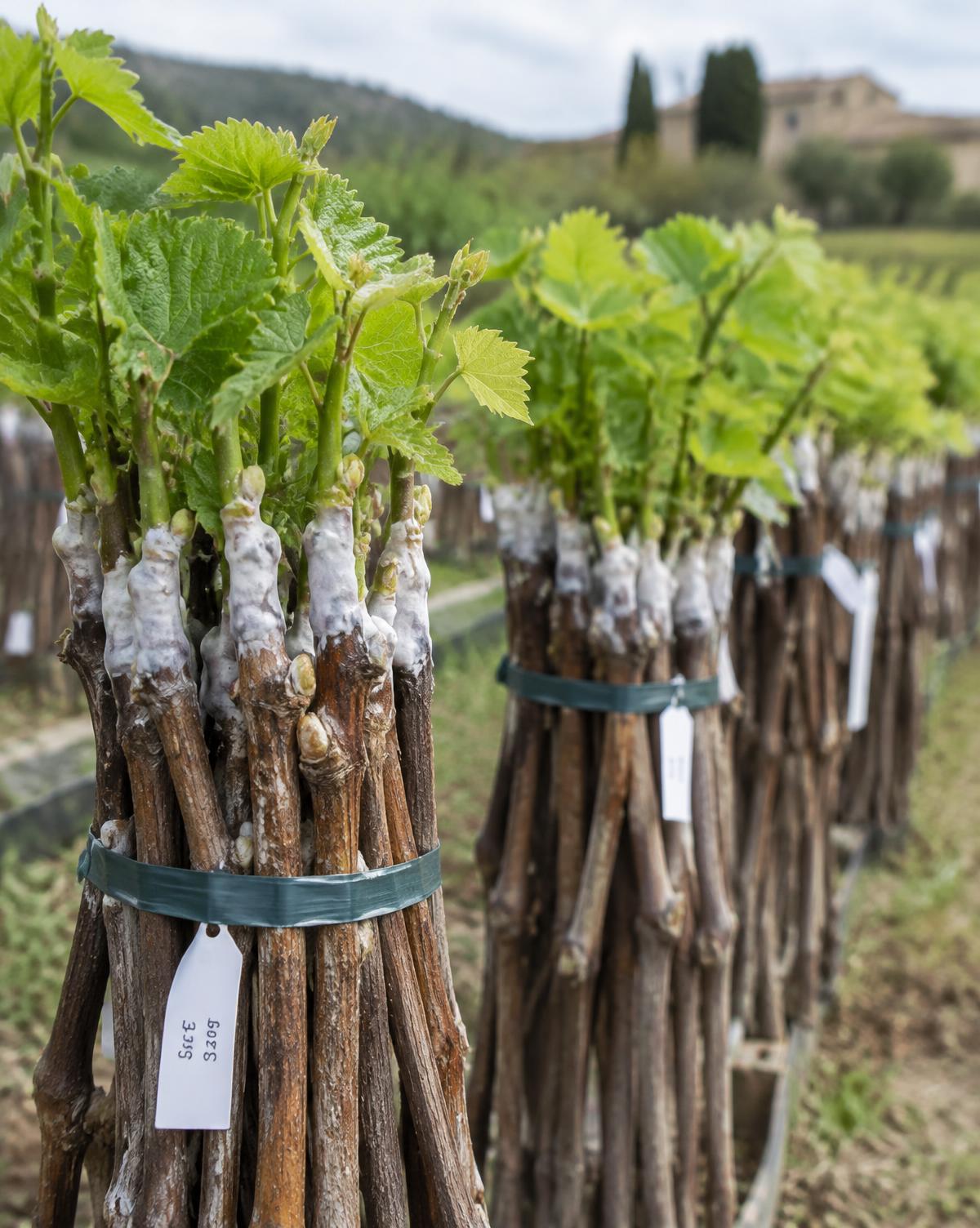 Bottes de jeunes plants de vigne greffés